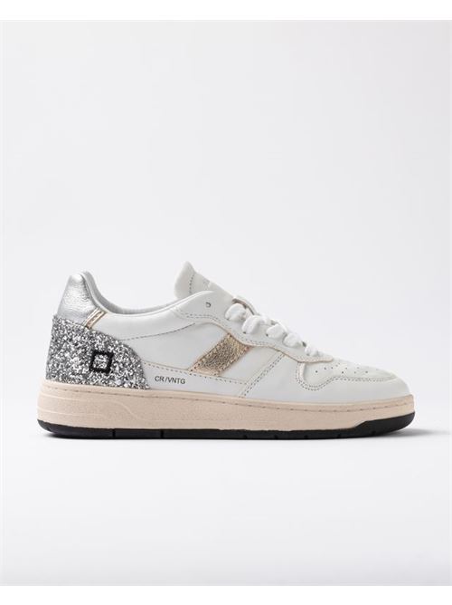 Sneakers bassa in pelle colore bianco e glitter color argento